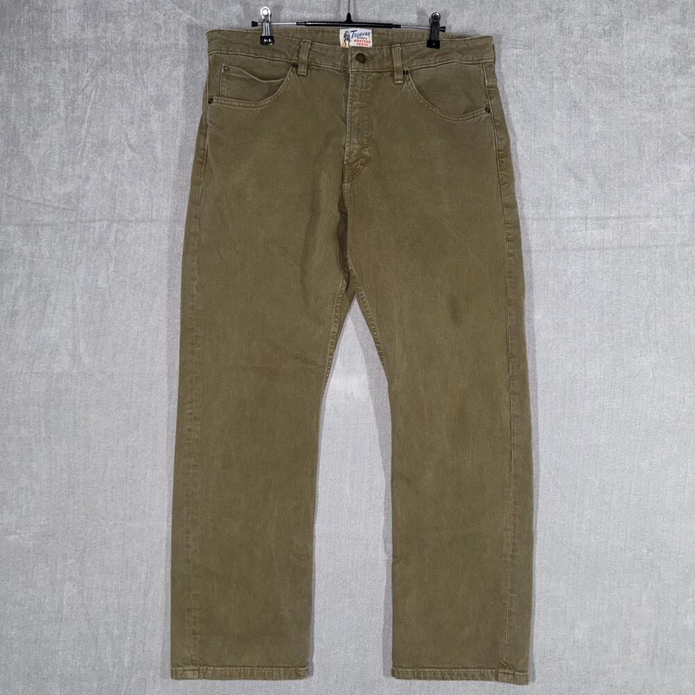 Tecovas Pants Western Denim Men’s 34x30 Slim Straight Olive 5 Pocket Jeans